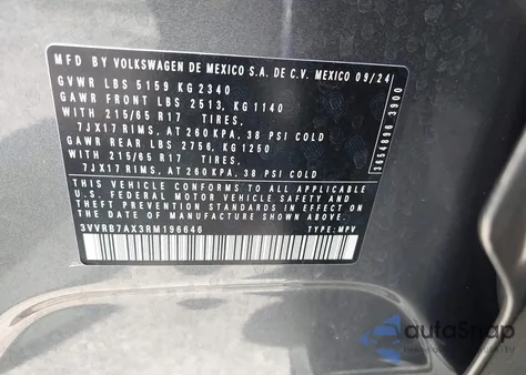 2024 Volkswagen Tiguan 2.0T S from USA, damaged, VIN 3VVRB7AX3RM196646